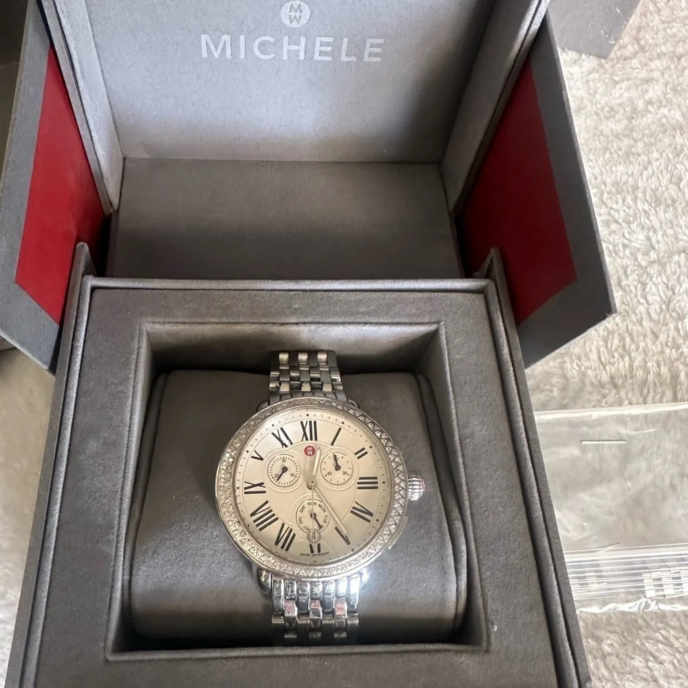 Michele Silver Watch with Roman Numerals. Links and box included! - Picture 2 of 12